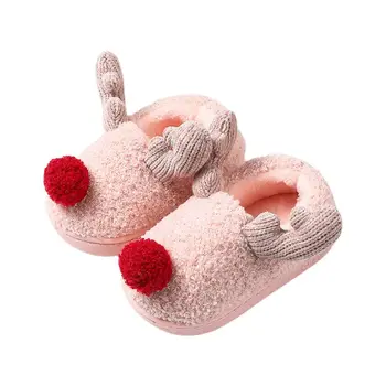

Kids Baby Cute Christmas Antlers Slippers Shoes Winter Plush Lined Foot Warmer N1HB