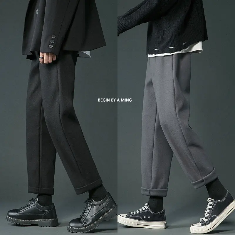 

Winter Thick Woolen Pants Men's Slim Warm Fashion Casual Pants Men Streetwear Wild Korean Straight Leg Pants Men M-2XL