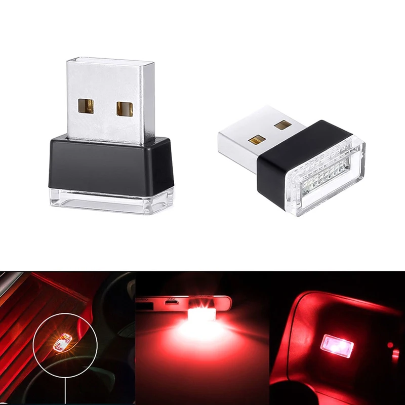 USB LED Atmosphere Lights Universal PC Plug Interior Car Night Light Red/Blue/White Auto Motorcycle Decorative Lamp
