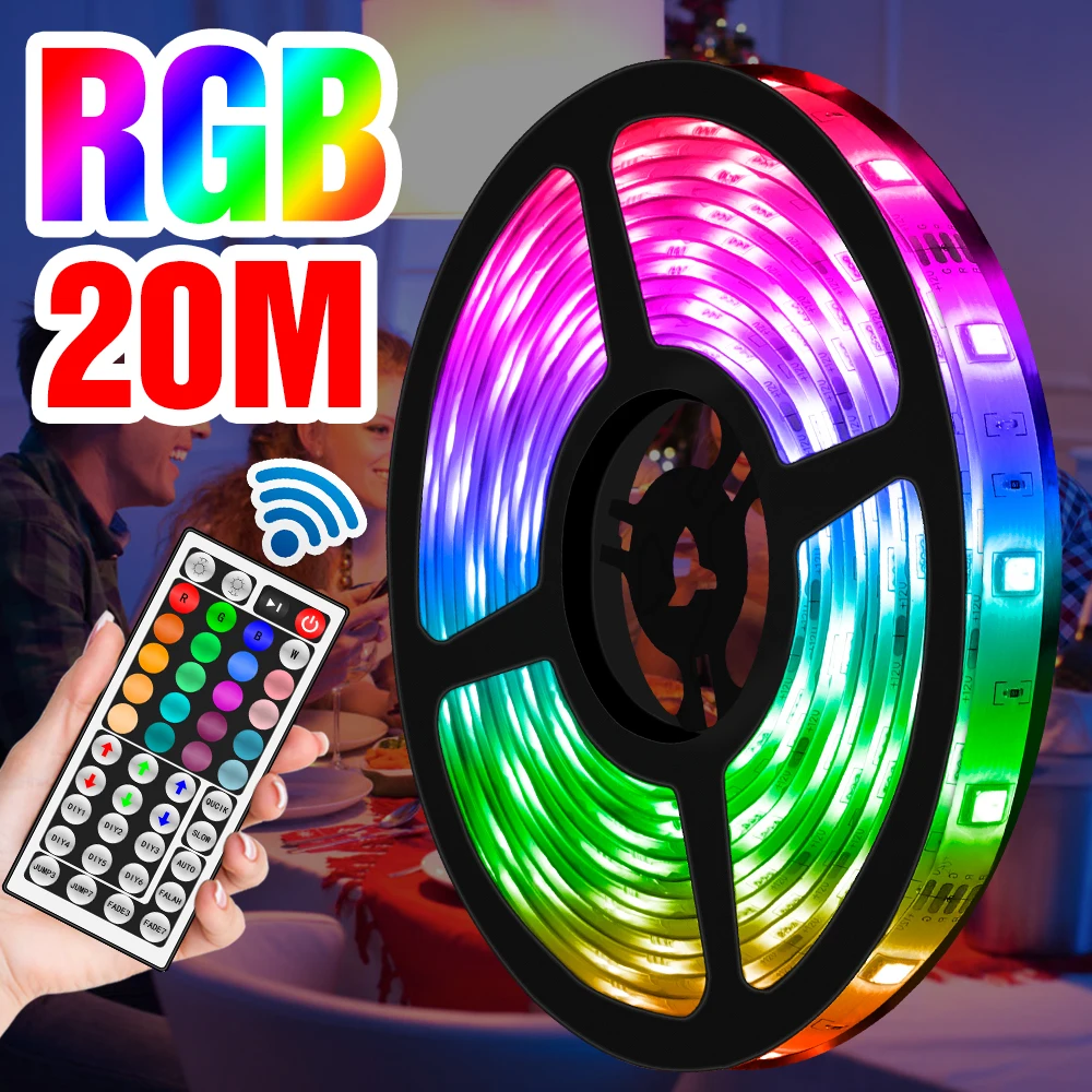 

Светодиодная декоративная лента RGB, 12 В, гибкие лампы RGB, водонепроницаемая лента 5 м, 10 м, 15 м, 20 м, лента с дистанционным управлением 5050