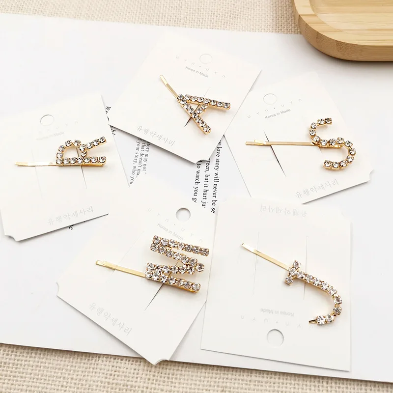 

2019 INS Sweet Fashion Geometric Crystal Hair Clips Letters Rhinestones Gold Hairpins Women Girls Barrettes Hair Accessories