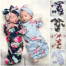 

Newborn Infant Baby Cotton Swaddle Blanket Wrap Gown Sleeping Bag Headband Set