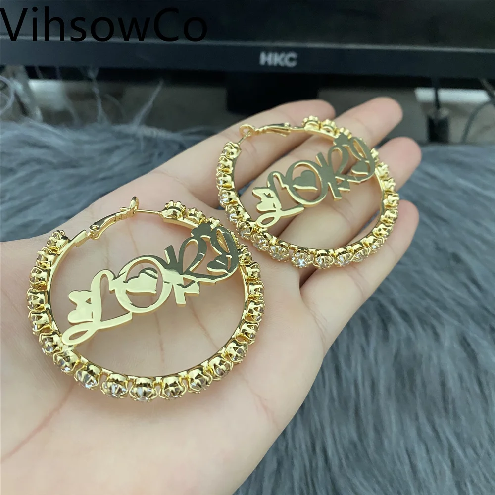 

Висячие серьги с именем VishowCo на заказ, серьги-кольца, большие персонализированные серьги с надписями в стиле хип-хоп, пикантные 40-50 мм