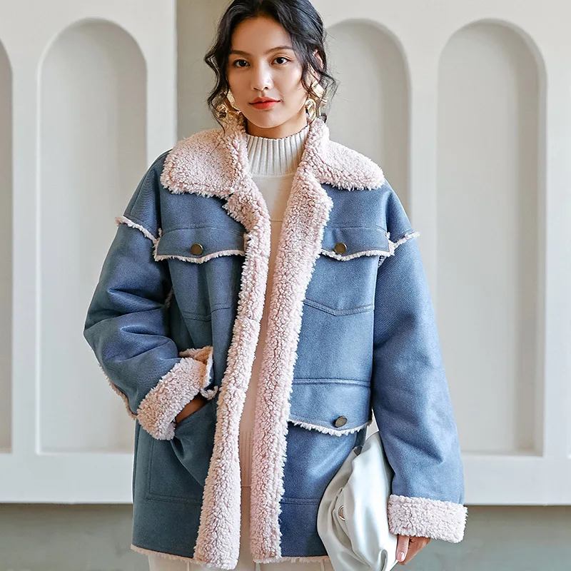 

New Winter Jacket 2019 Thicker Thermal Women's Flour Lamb Wool Uniform Women's Large Jacket Coat