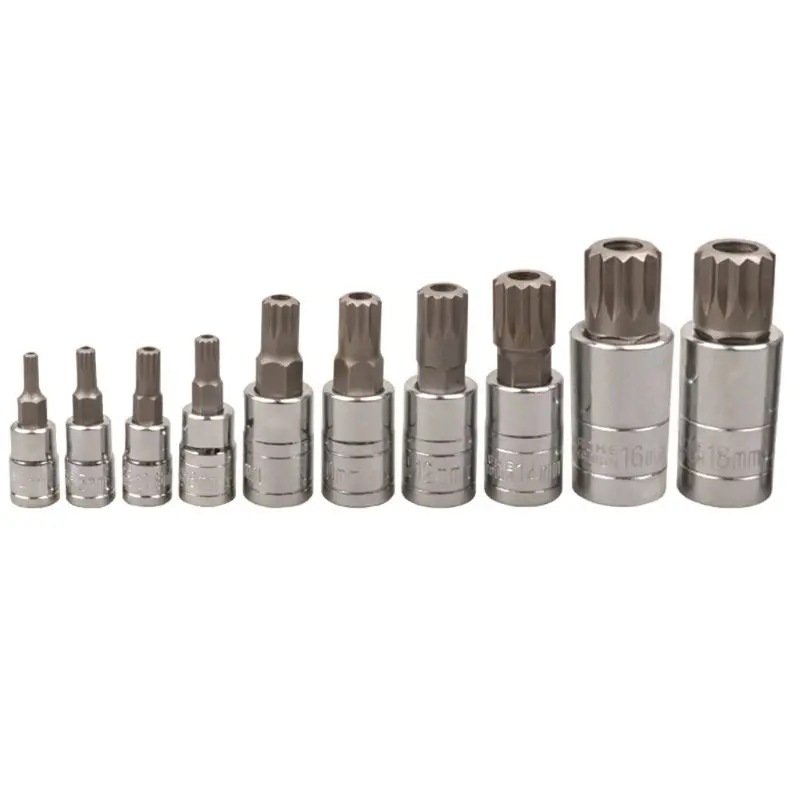 10 Pcs XZN 12 Point Triple Square Spline Bit Socket Set Tamper Proof