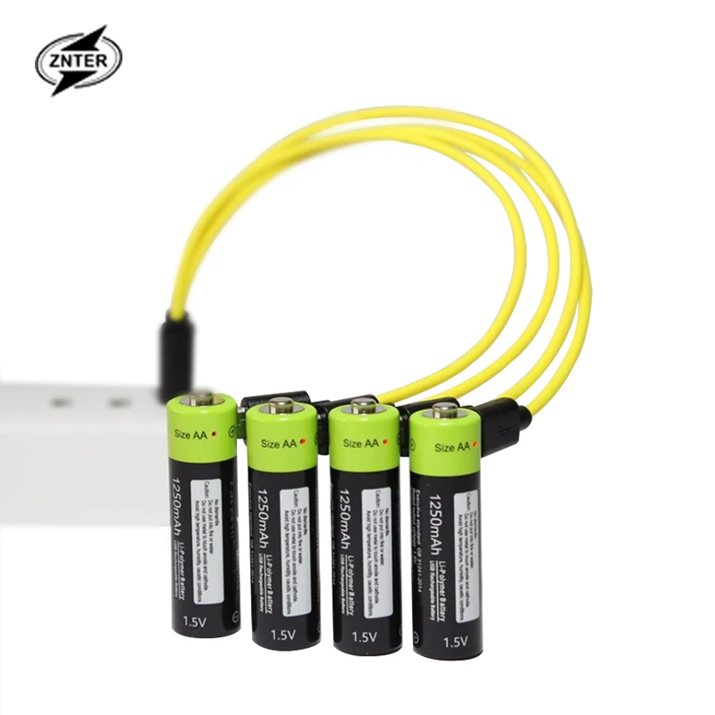 

ZNTER 4pcs USB Rechargeable Battery Universal AA 1.5V 1250mAh Lithium Polymer Batteries Charged by Micro USB Cable