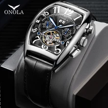 ONOLA Топ люксовый бренд автоматические механические мужские часы Tourbillon tonneau кожа модные деловые часы relogio masculino
