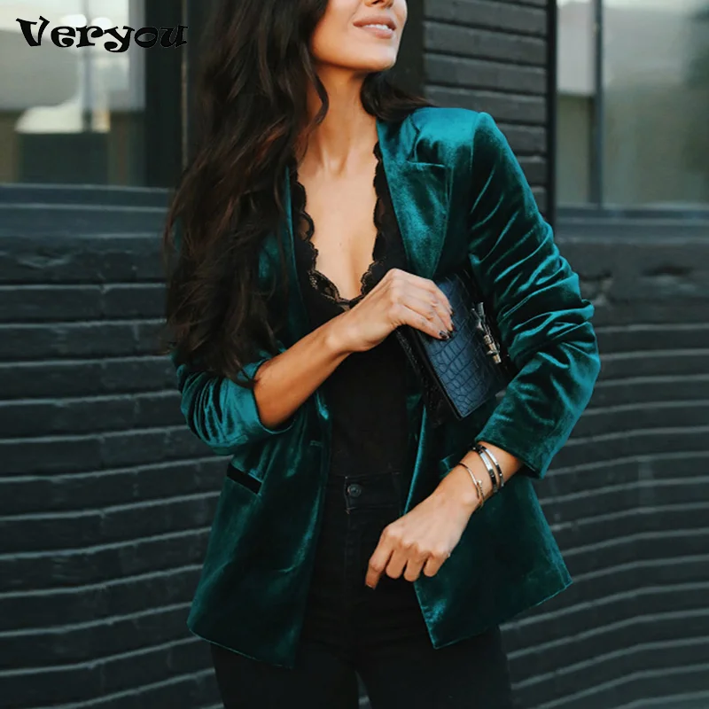 Sexy Golden Velvet Short Suit Jacket Autumn Women Turn Down Collar