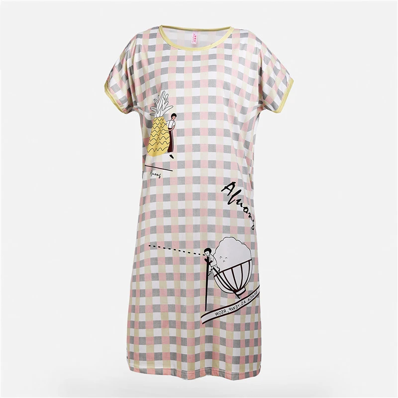 Женская s ночная рубашка ночная одежда женские хлопчатобумажные рубашки с животным принтом домашние Девочки мультфильм круглый вырез ночные рубашки с коротким рукавом