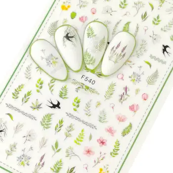 

2020 Spring Green Leaf Swallow Nail Sticker Art Flower Decals Back Glue Love Sticker for Manicure Color Design Sticker for Nails