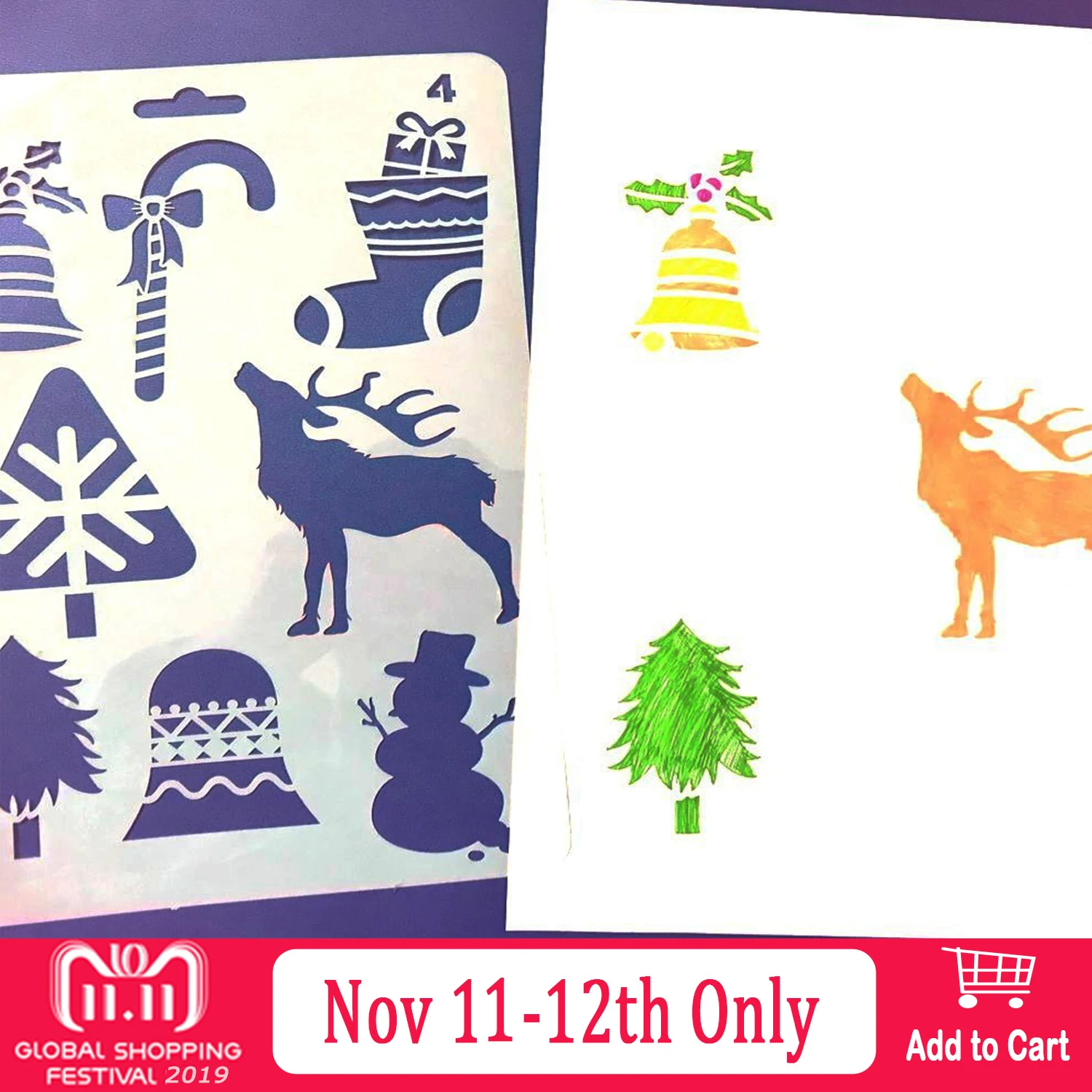 

Kids 12 Sheets Reusable DIY Christmas Hollow Painting Stencils Drawing Templates Greeting Cards Scrapbook Graffiti Tool Toy