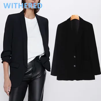 

Withered spring england office lady simple velvet black blazer feminino blazer women blazer mujer 2020 women blazers and jackets