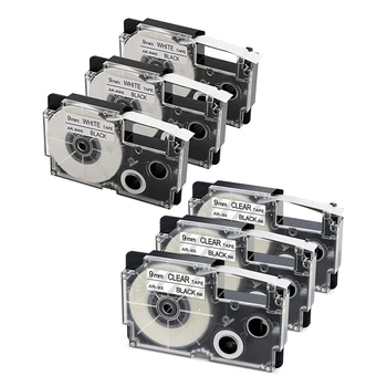 

3 Pack 9mm Black on White Label Tape Label Maker Compatible with KL-120, KL-60 & 3 Pack 9mm Black on Clear