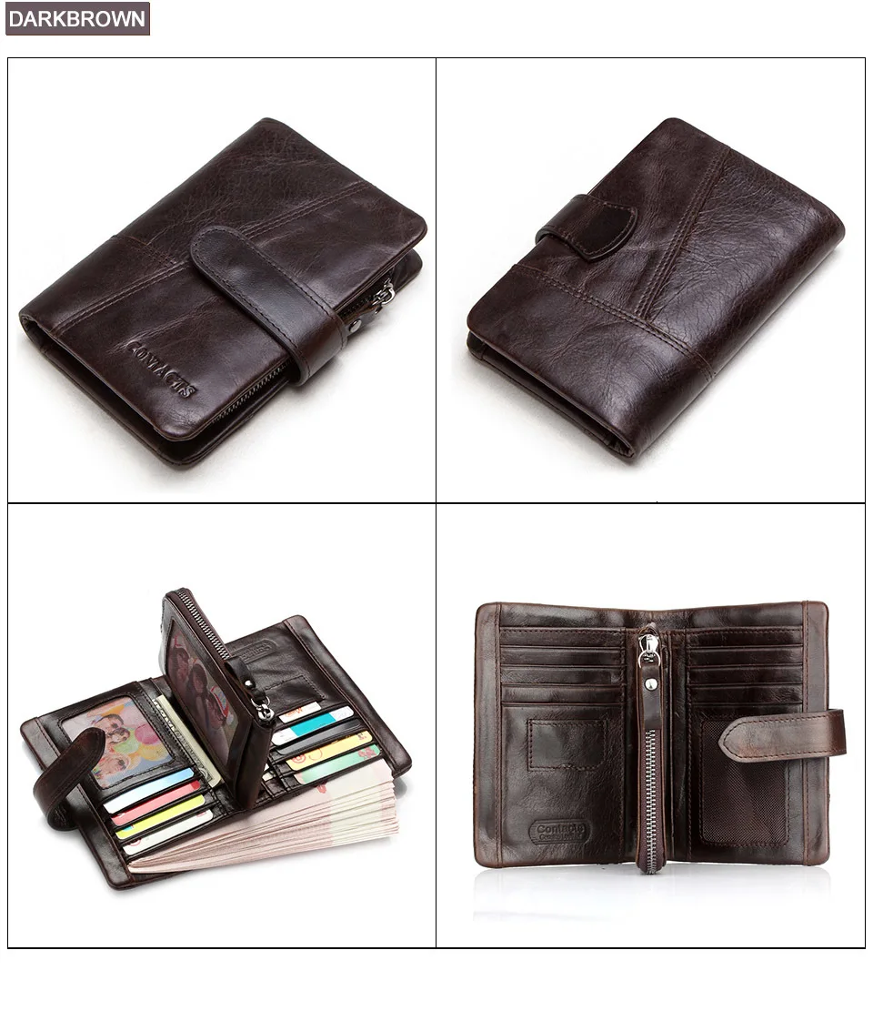 Contact's Genuine Leather Men's Long Wallet With Phone Bags Zipper Coin Pocket Purse Male Clutch Wallets For Men Portfel Small