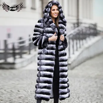 Kaufen 130cm Lange Genuine Chinchilla Rex Kaninchen Pelzmantel Mit Große Kapuze Für Frauen Ganz Pelt Natürliche Rex Kaninchen Jacke Winter Frau Mäntel