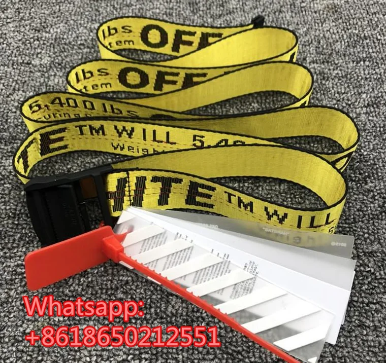 

17ss new high quality canvas white belt men leisure golden yellow belt well-made Canvas men women Off OW belts 200cm 150CM