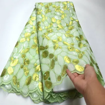 

High Quality Beaded French Lace Fabric 2019 Unique New African Double Organza Lace Fabric with Sequins For Wedding Party DG983