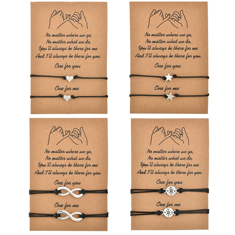 Star-Compass Charm Bracelets String Wish-Card Black Heart Women for You-One Braiding