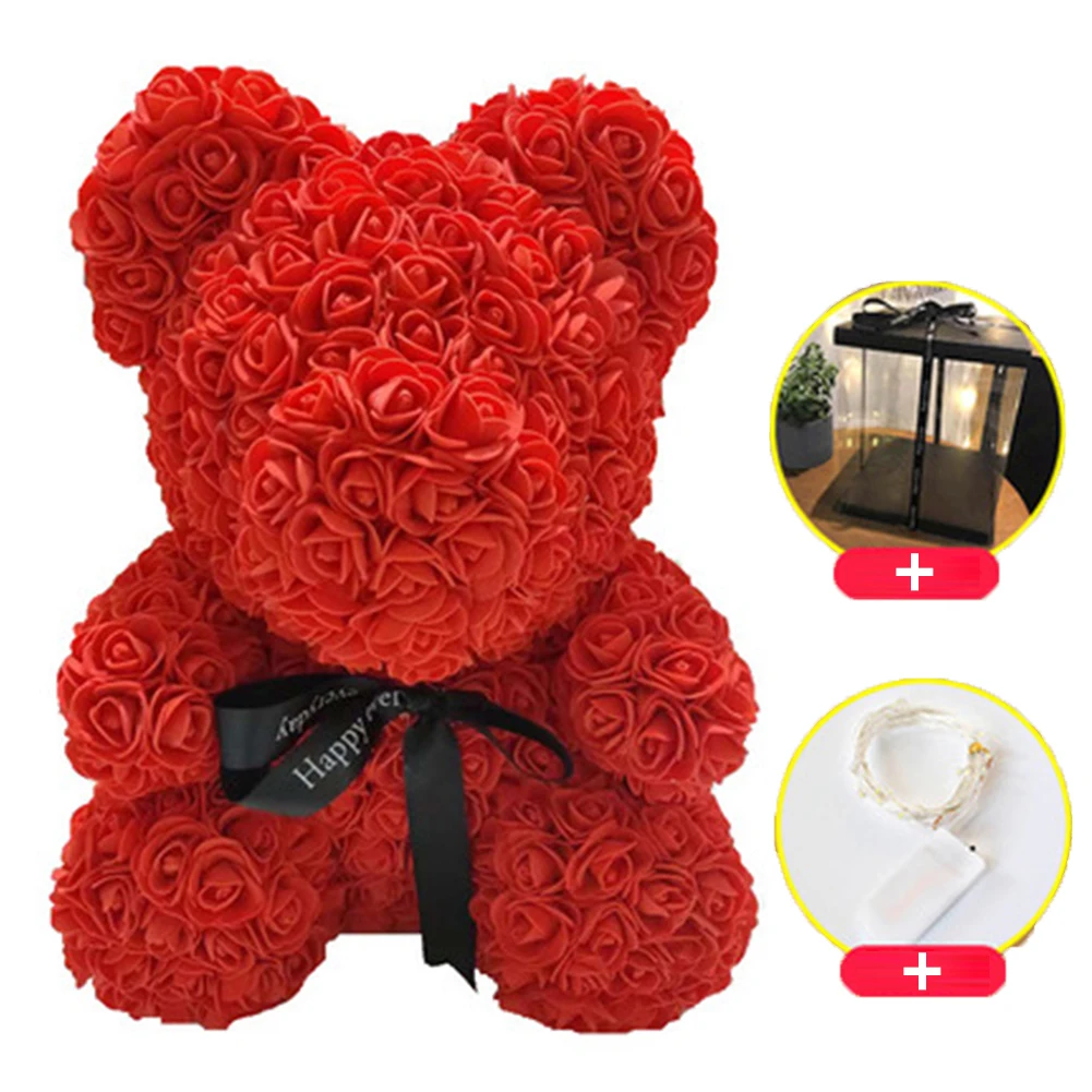 Mothers Day Valentine Teddy Bear Foam Red Rose Bear Flower Toy Gift 25cm 10" 