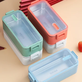 

1100ml Double Layer Stainless Steel 304 Lunch Box Leak-proof Bento Boxes Microwave Adult Student Food Storage Container BPA Free