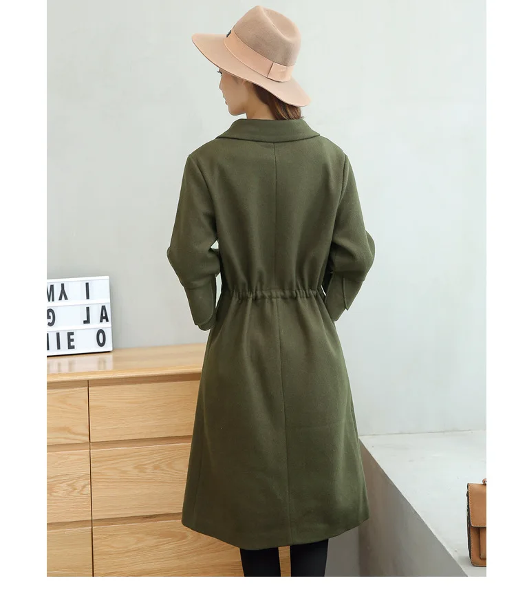 Autumn And Winter New Style Korean-style Long Sleeve Fold-down Collar Loose-Fit Flounced Sleeves Long Drawstring Duffle Coa