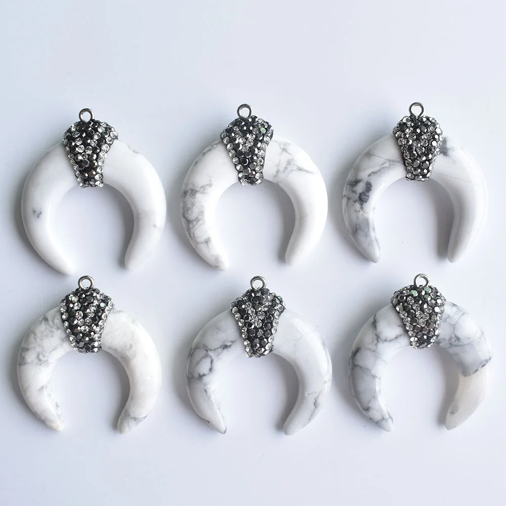 

2020 новые модные высококачественные подвески в форме бычьего рога из натурального камня для изготовления ювелирных изделий 6 шт./лот, оптовая продажа, бесплатная доставка