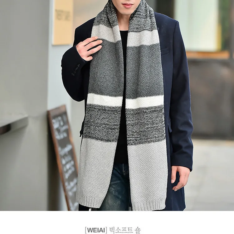 2021 Winter Warm Long Knitted Scarf Men's Korean Fashion New Wool Jersey Color Matching Plaid Wild Thick Scarves Boy Students mens head wrap bandana