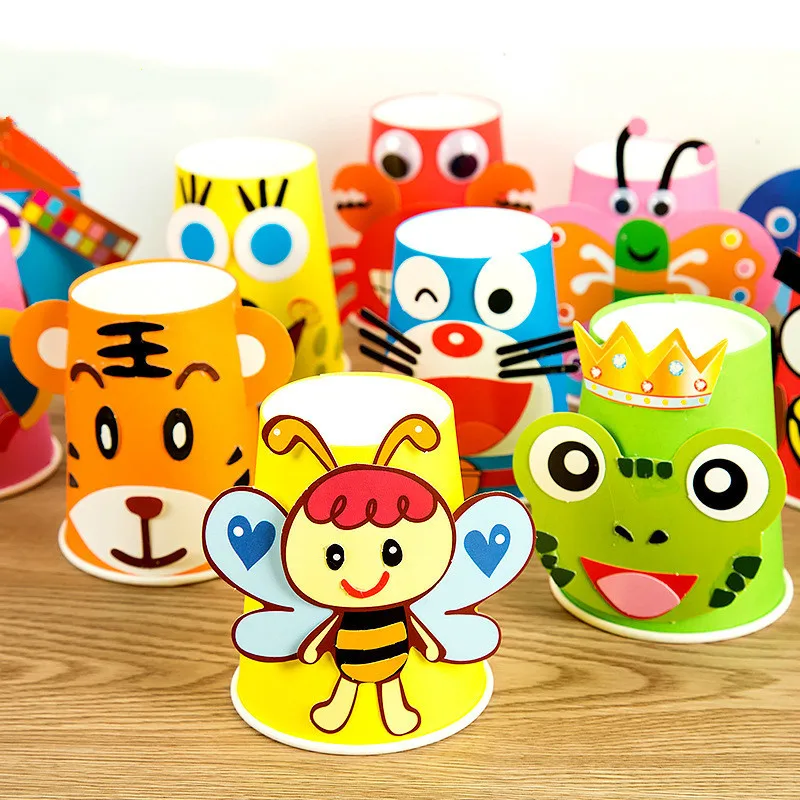 

Twelve Kids'3D DIY Handmade Paper Cup Sticker Material Package Toys Complete Kindergarten Arts and Crafts Education Toys