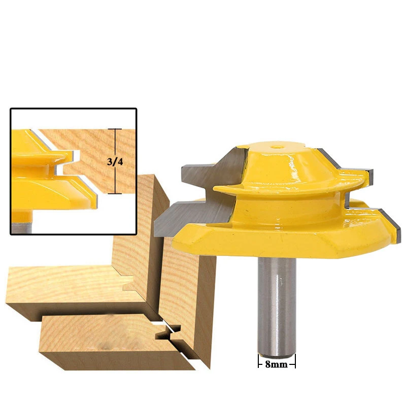 Free shipping 1PC Small Lock Miter Router Bit Anti-kickback 45 Degree 8mm Stock Shank Tenon Cutter for Woodworking