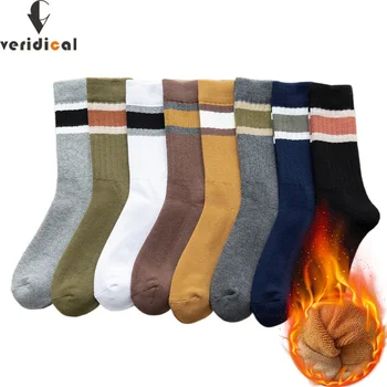 

5 Pairs/Lot Winter Thick Man Short Terry Socks Cotton Compression Striped Colorful Harajuku Floor Socks Street Fashion Brand