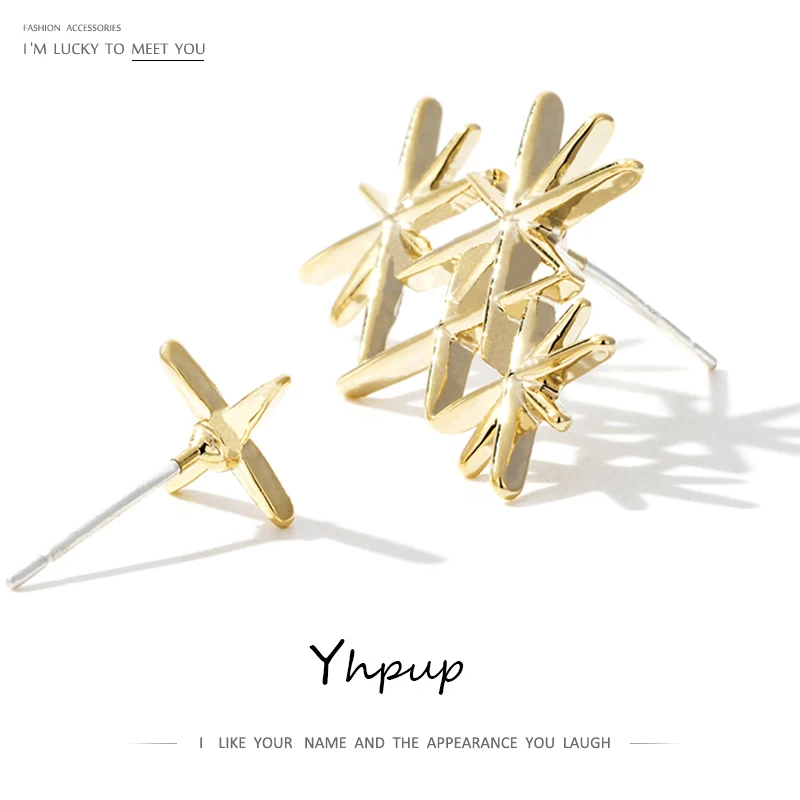 Yhpup корейские минималистичные золотые серьги-гвоздики с геометрическими звездами, ассиметричные ювелирные изделия, Винтажные серьги с темпераментом, подарок на день рождения для девушек S925