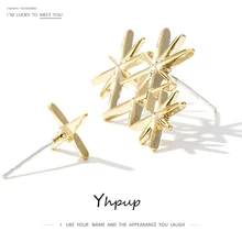 Yhpup корейские минималистичные золотые серьги-гвоздики с геометрическими звездами, ассиметричные ювелирные изделия, Винтажные серьги с темпераментом, подарок на день рождения для девушек S925