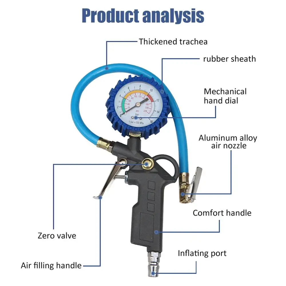Автомобильная шина для велосипеда с манометром, манометр для шин, воздушный компрессор 220PSI, измеритель глубины протектора шин, система контроля