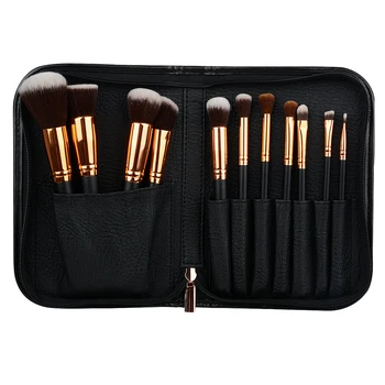 

11 black gold zipper bag makeup brush set black