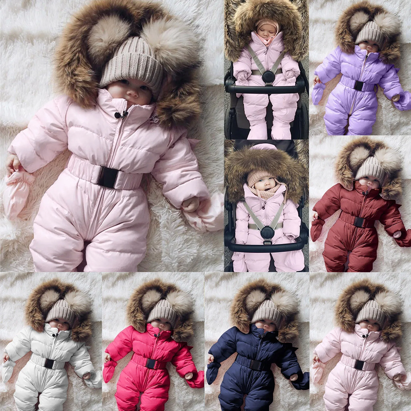 Newborn Baby Girls Boys Snowsuit Hooded Romper Winter Warm Footies Jumpsuit Down Jacket Overcoat Clothing· 