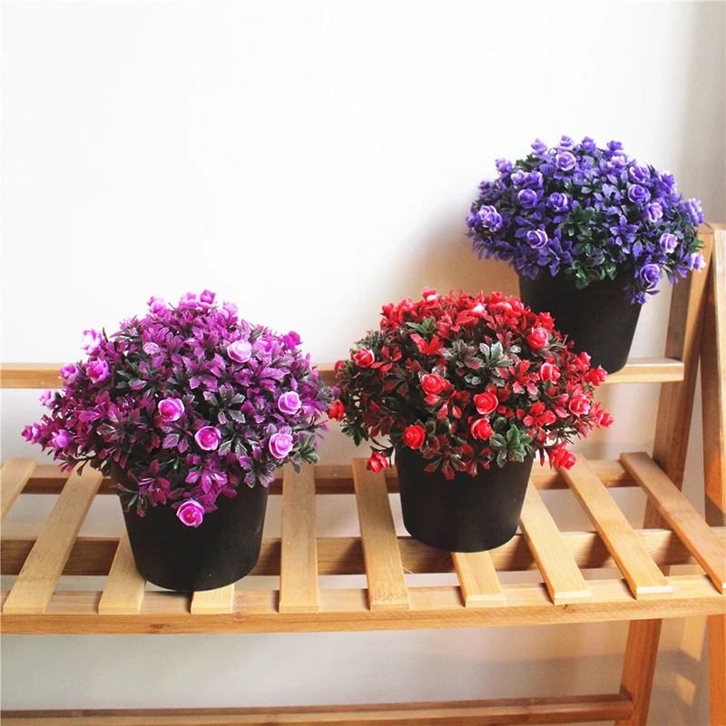 UK Artificial Flower Plant Home Decoration Lovely Potted Bonsai Flowers Decor Y1