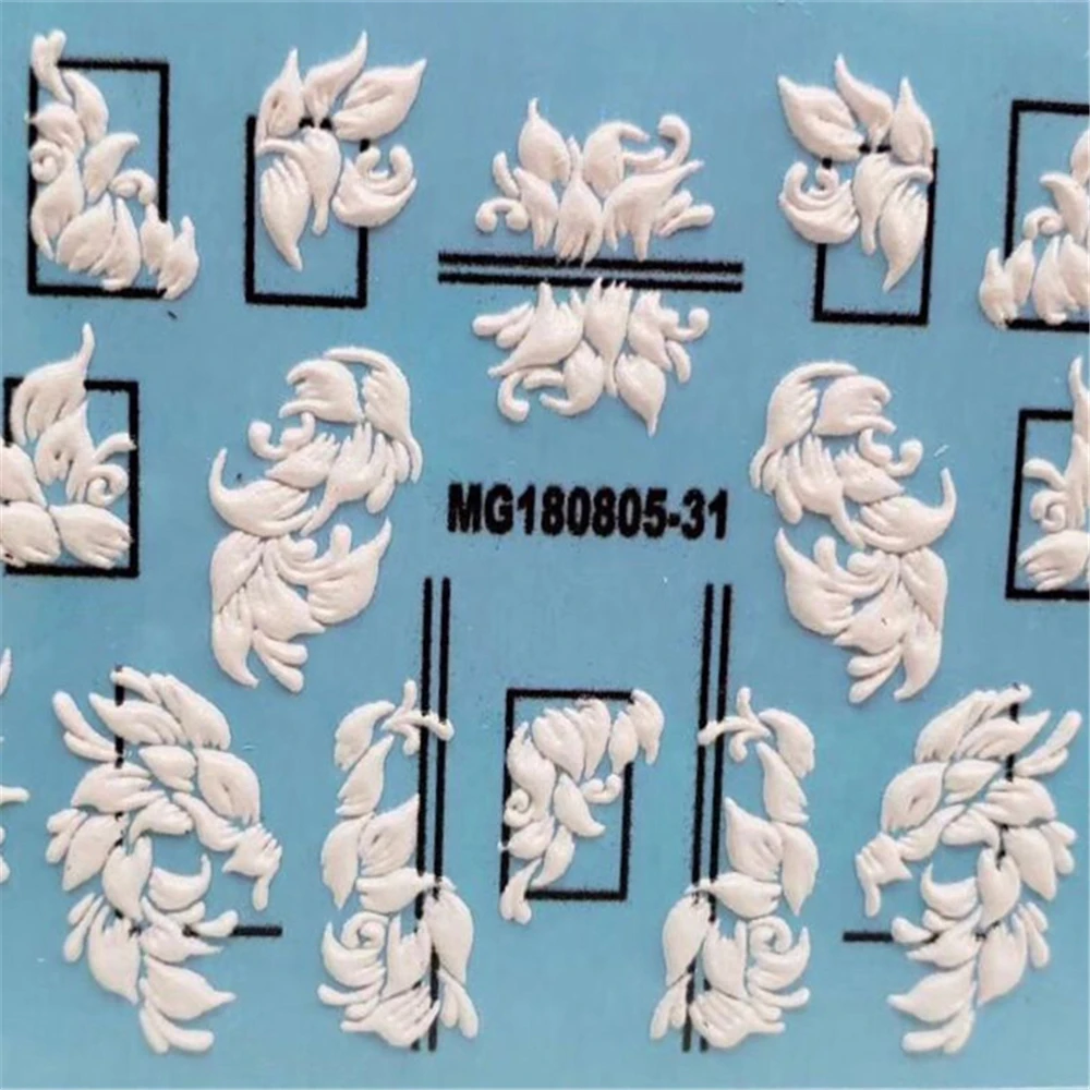 Hot Sale 3D New Acrylic Engraved Nail Sticker black line WHITE PINK FLOWER design Water Decals Empaistic Nail Water Slide Decals (19)