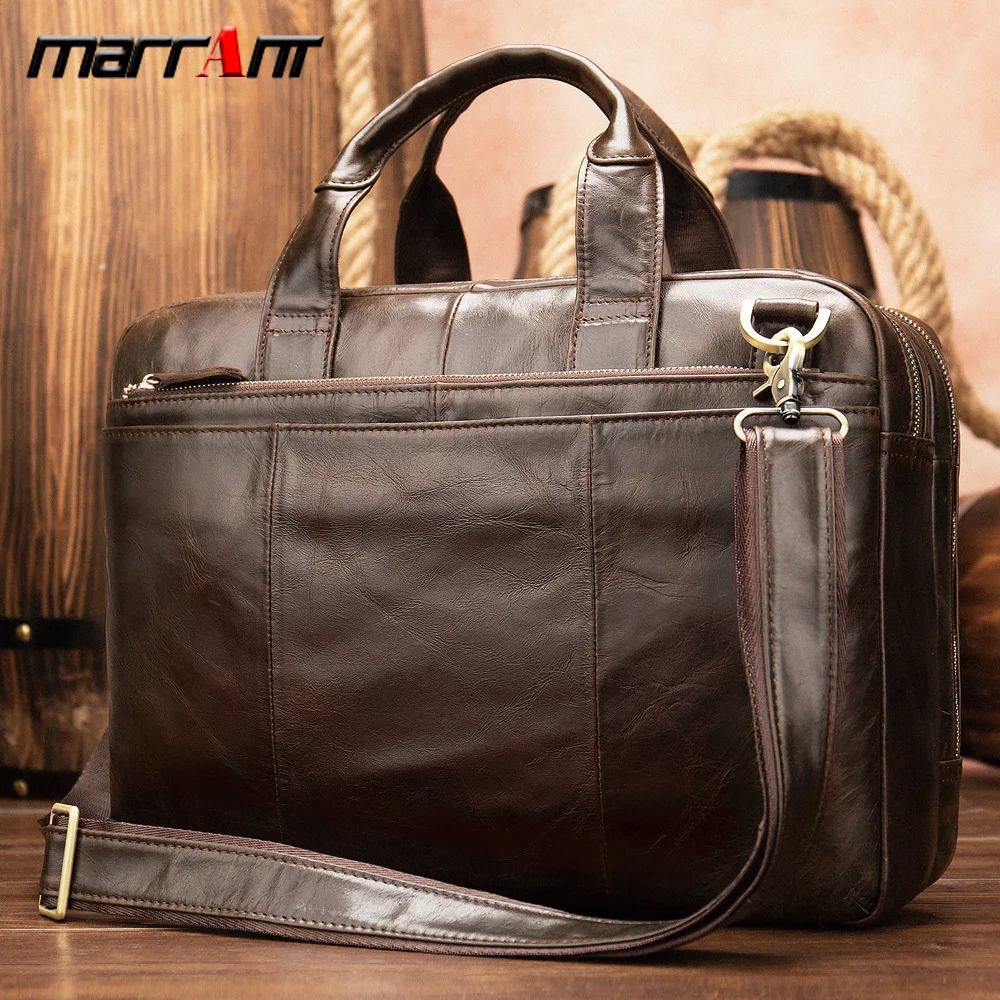

Genuine Leather Male Men Hand Bag Oil Wax Skin Business Big Capacity Briefcase Cross Section 8902
