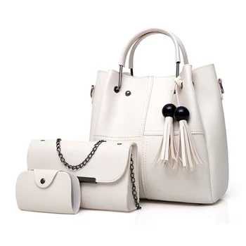 

Skfoockes Women's Bag 2020 New Women's Handbag Stitching Bucket Type Crossbody Bag Tassel Shoulder Bag Card Bag 3 Packs
