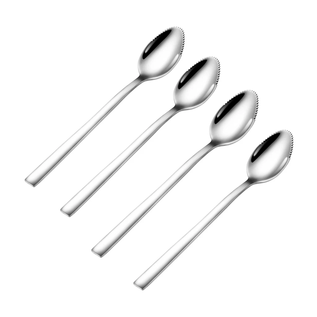 4 pcs Многофункциональный грейпфрут яблоко ложка-скребок фруктовое пюре с длинной ручкой инструмент для детского питания из нержавеющей стали Пилообразная ложка - Цвет: 4 pcs
