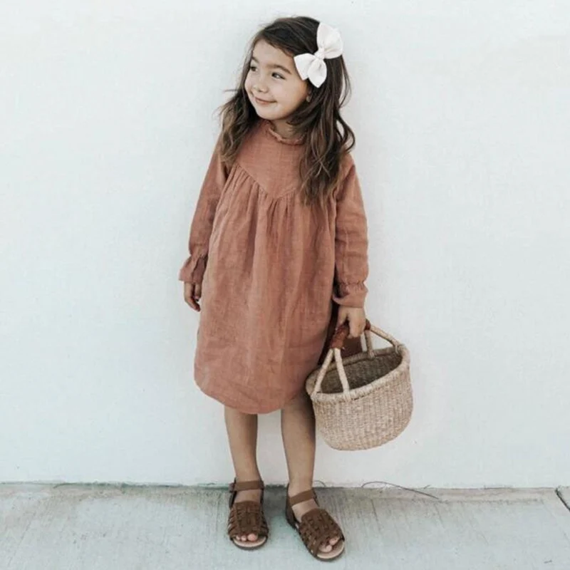 

2020 Spring Baby Girls Dresses European & America Toddler Kids Girls Dress Linen Dress Princess Kids Clothings