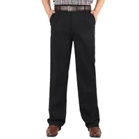 Pantalon décontracté pour hommes, marque masculine, couleur unie, taille haute, ample, pur coton, Double pli, pantalon froissé, YGSHA65 5