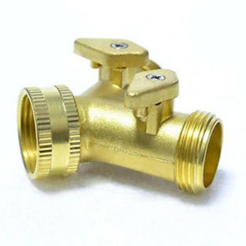 

2 Way Brass Tap Adaptor Y Splitter Washing Machine Garden Hose Connector 3/4\" Two Way Tap Adaptor Solid Brass