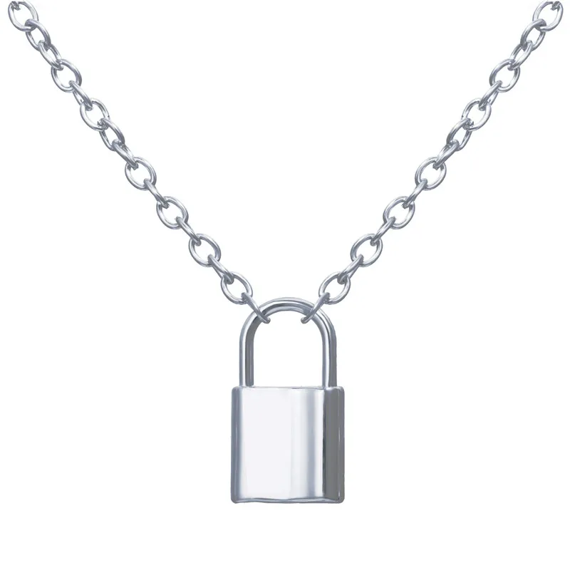 silver Цепочка в стиле панк золотого/серебряного цвета с замком, ожерелье для женщин и мужчин, ожерелье с подвеской в виде висячего замка,, Мужская Готическая Модная бижутерия - Metal Color: silver
