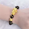 Feng Shui Obsidian Stone Beads Bracelet Wristband Gold Black Pixiu Wealth Good Luck Women Bracelet  Men Women Unisex ► Photo 3/6