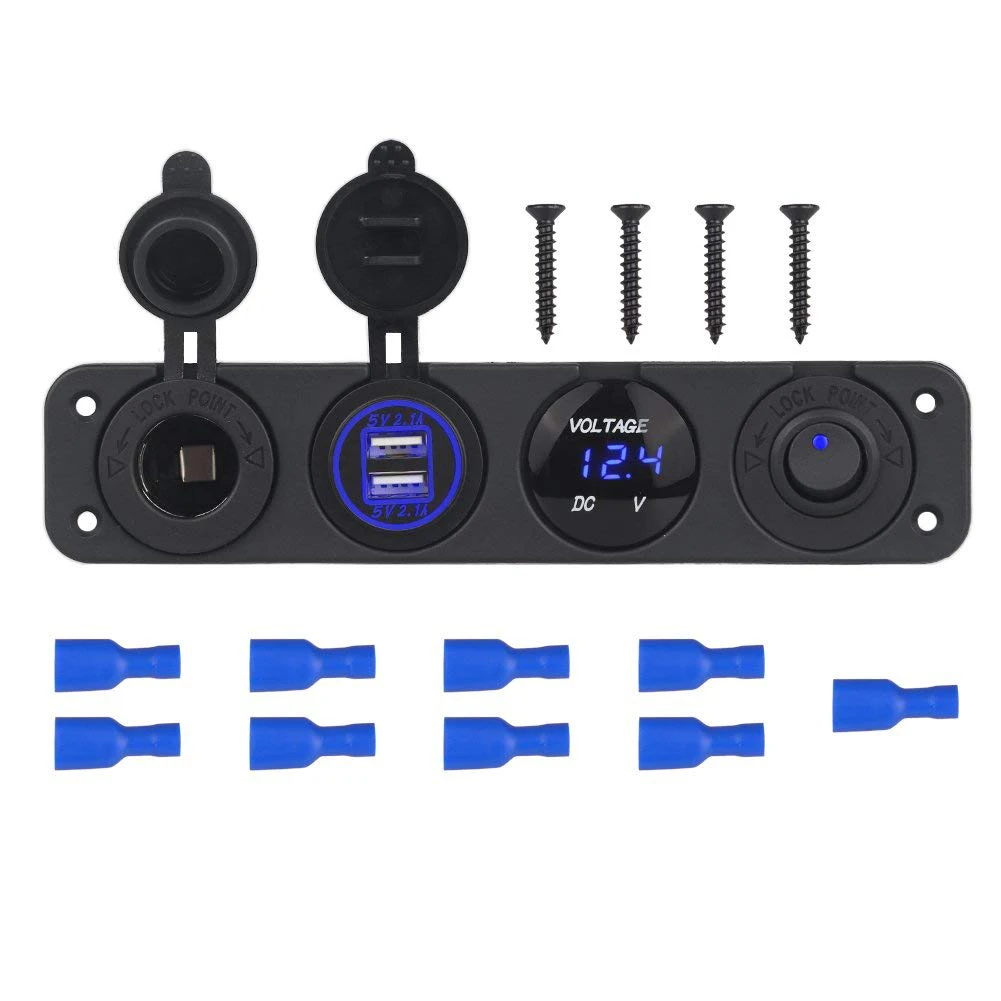 Синий DIY 4 отверстия панель 4.2A dual usb зарядное устройство прикуриватель кулисный переключатель Вольтметр для RV автомобиля лодки прицепа транспортных средств грузовика яхты - Название цвета: Синий