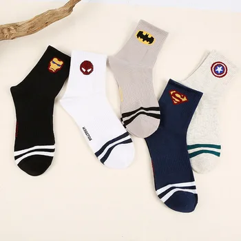 

Men Socks Novel Avengers Superman Batman Iron Man Captain America Spider-Man Medium Tube Cotton Socks