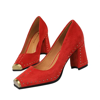 

Nightclub Rivets Lady Dress Shoes Women Pumps Festival Party Wedding Shoes Formal Pumps Business Chunky High Heels FIS159