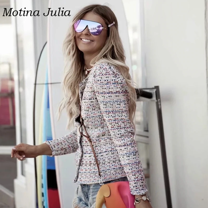 Motina Julia элегантный костюм из двух частей твидовый Блейзер Женский полосатый твидовый в клетку юбка+ пальто вечерние Клубные уличные женские комплекты