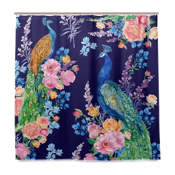 

Decoration Shower Curtain Shower Seamless Pattern Peacocks Flowers On Blue Bath Curtains Waterproof Fabric Bathroom Decor Set